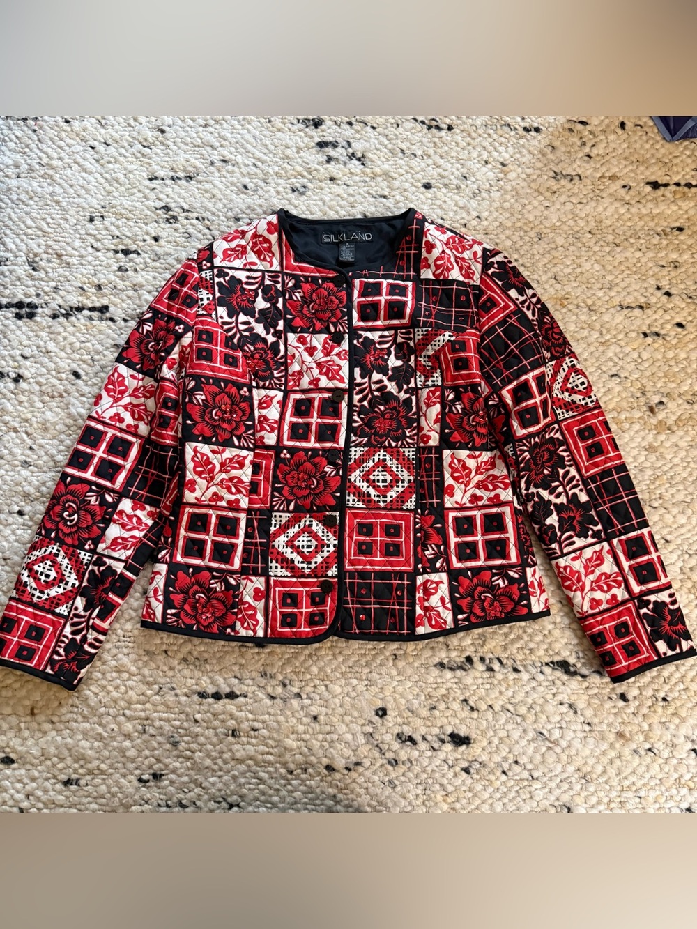SilkLand Quilted Jacket Black & Red 100% silk sequins